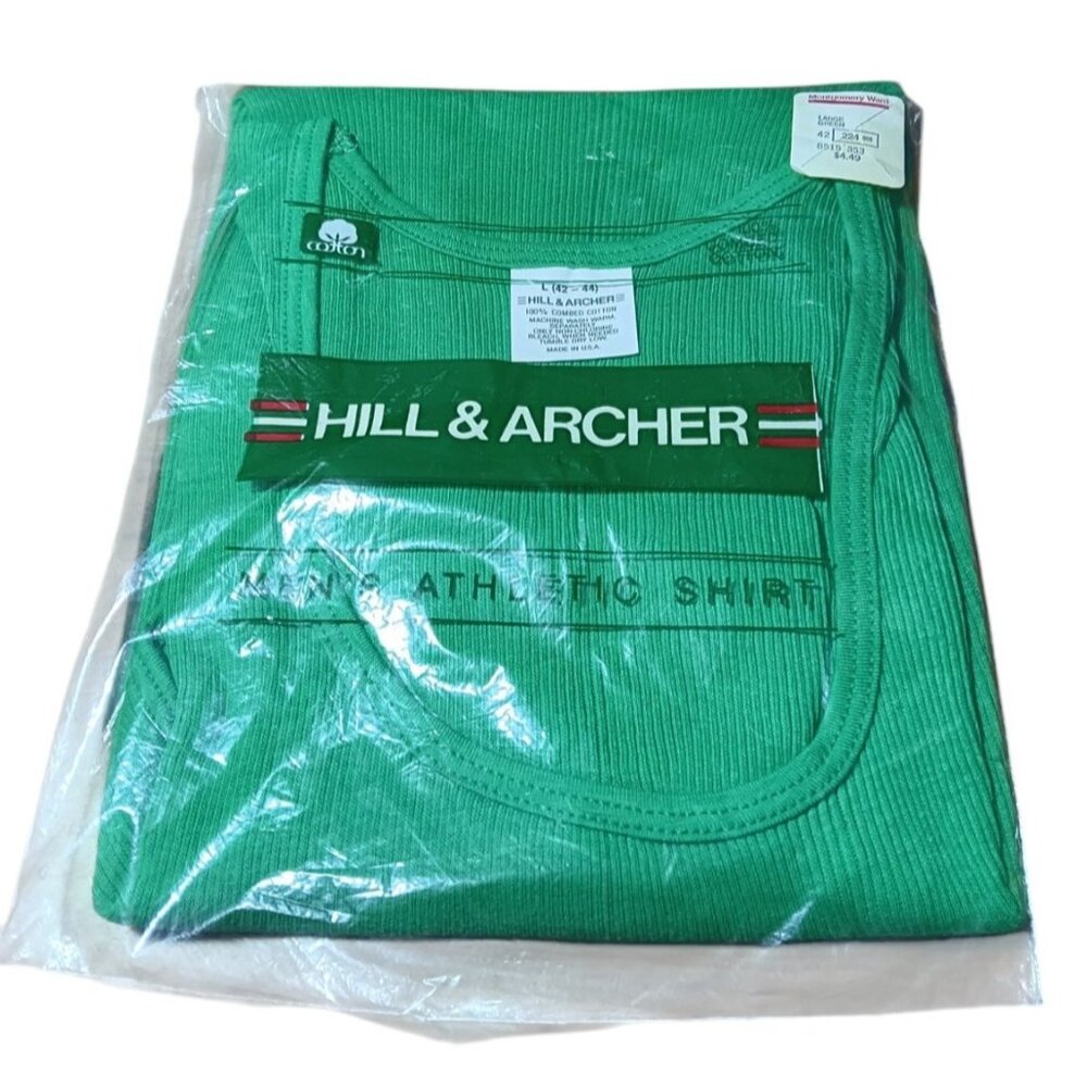 Vintage Hill & Archer Mens Athletic Scoop Neck Tank Shirt Green L 42-44 USA Made